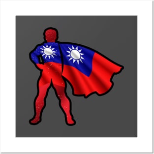 Taiwan Hero Wearing Cape of Taiwanese Flag Representing I Stand with Taiwan Posters and Art